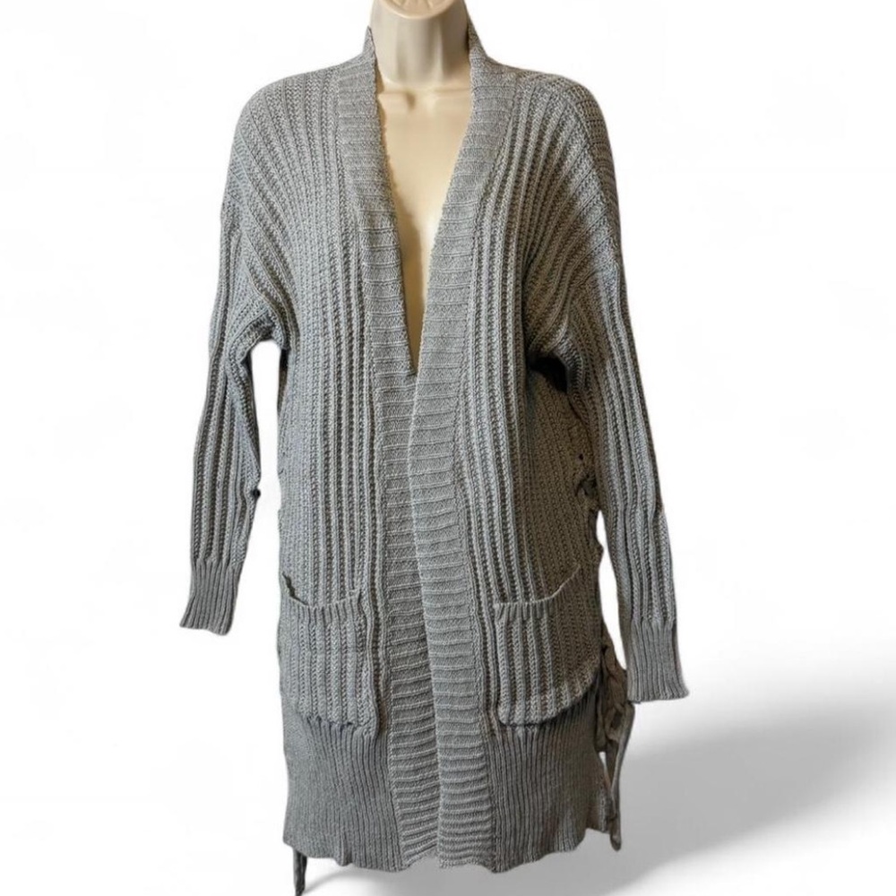 Side Lacing Thick Cardigan Sweater‎